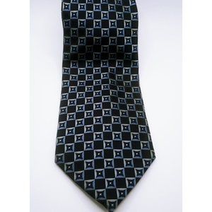 Men's Tie Bergamo New York Black Blue Geometric Square Print Polyester Necktie